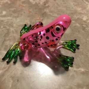 Pink Frog Glass Figurine (PINK and Green) NICE!